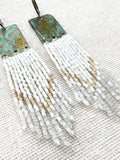 SOLD - Copper and Glass Bead Fringe Earrings
