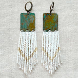 SOLD - Copper and Glass Bead Fringe Earrings