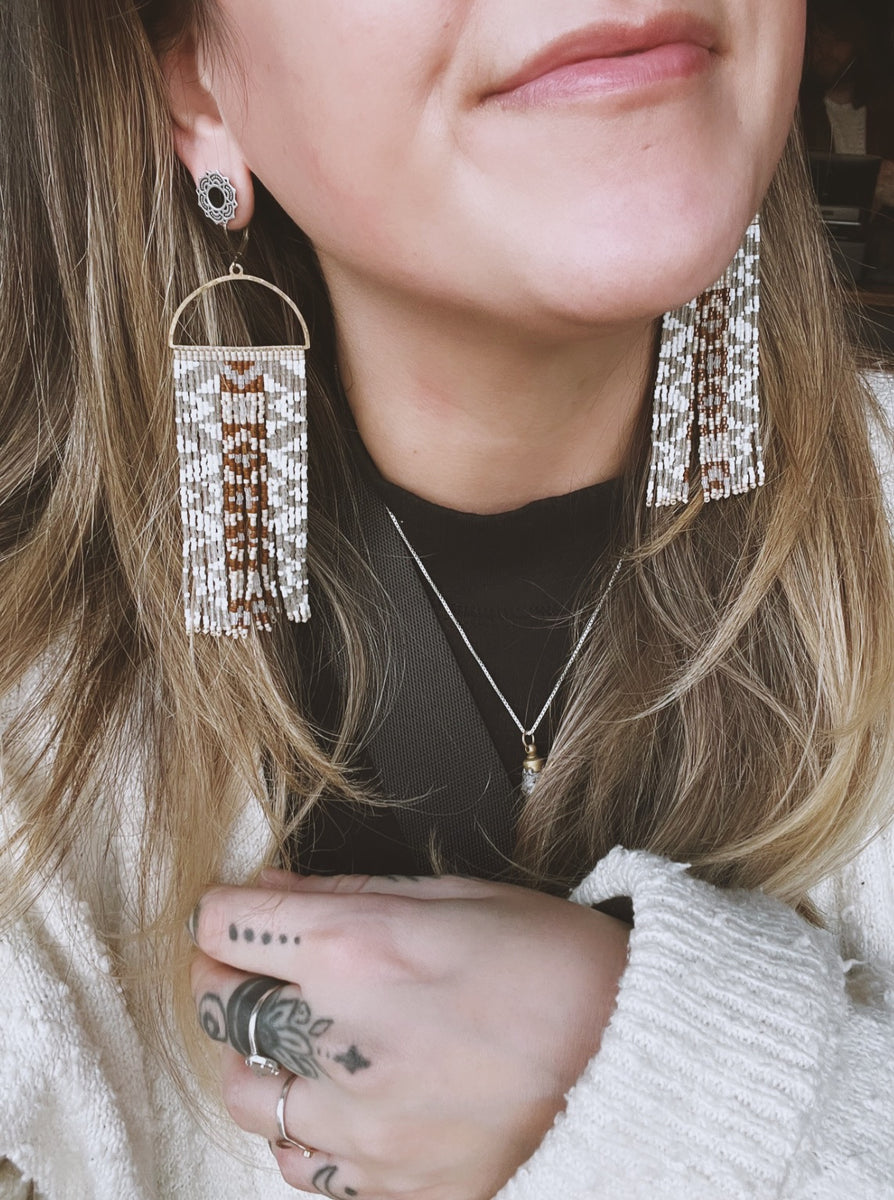 Belle Angled Stripes Beaded Fringe Earrings / SaySay Boutique
