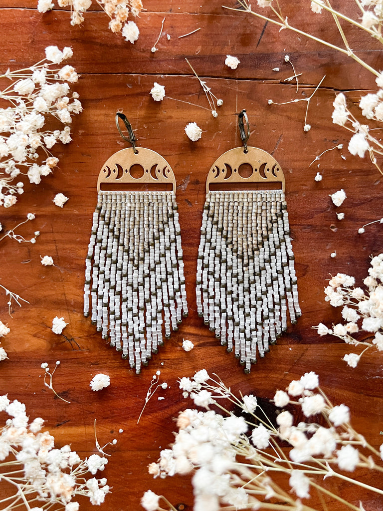 LUNA  Moon Phase Brass Charm Beaded Fringe Statement Earrings – Certain  Notions