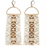 Unique beaded fringe earrings on a half circle brass charm in a neutral colorway