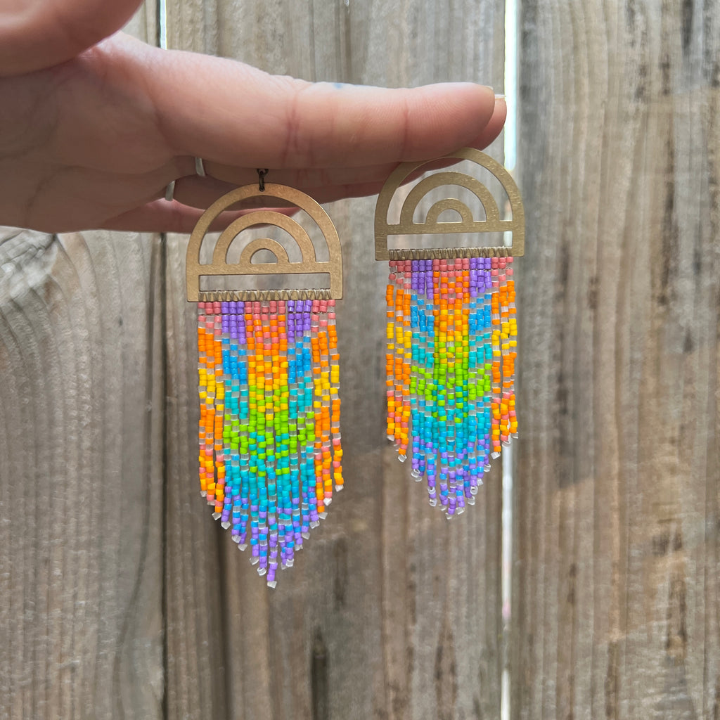 Rainbow Beaded Fringe Earrings – Salty's Creations
