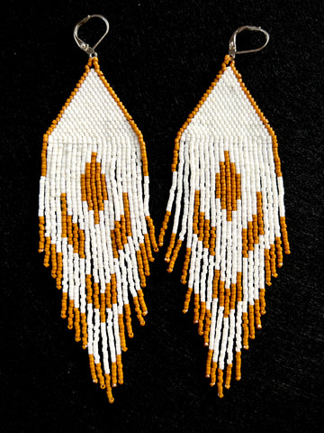 Huichol Tribal Earrings, Aztec Pattern Earrings, Beaded Huichol Earrings,  Black and White Beaded Earrings, Native Mexican Earrings