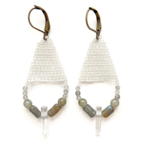 NIEVE | Labradorite Gemstone Bead & Quartz Crystal Drop Earrings